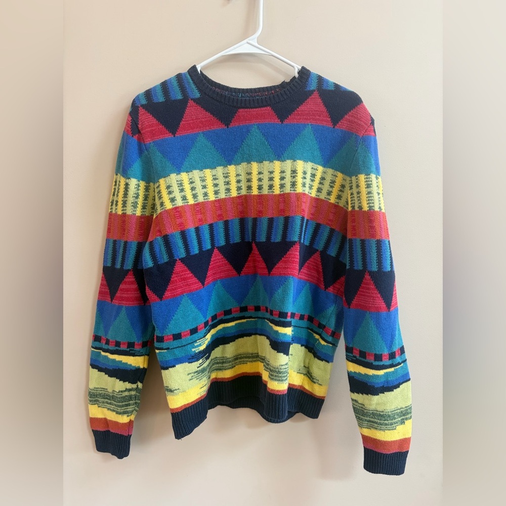 Asos Coogi Style Knitted Jumper Sweater Sweatshirt Multicolor Abstract Pattern
